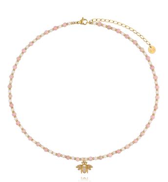 Naszyjnik z różowego opalu z zawieszką pszczoły NTW1646