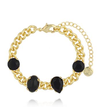 Bransoletka na złotym łańcuchu z czarnymi kamieniami BSS0268