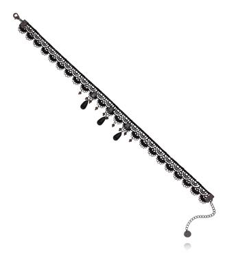 Choker czarny koronkowy z kryształami i kroplami onyksu NLU0047