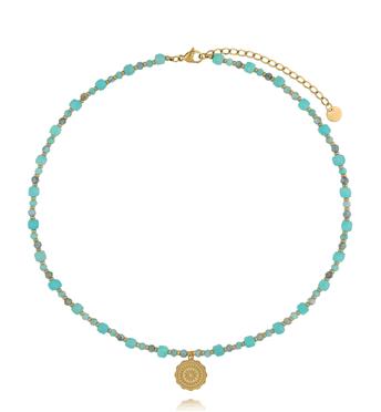Naszyjnik z amazonitem i złotą rozetą NTW1642