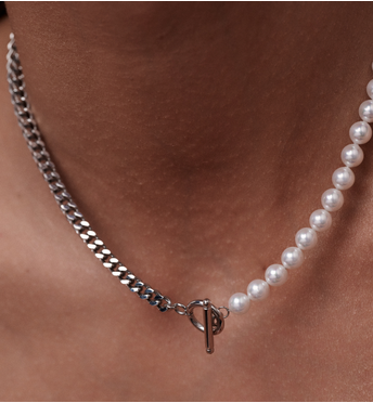 Naszyjnik z perełkami i srebrnym łańcuchem NSY0796