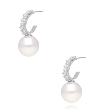 Kolczyki półokrągłe z perłą i cyrkoniami srebrne KLU0205