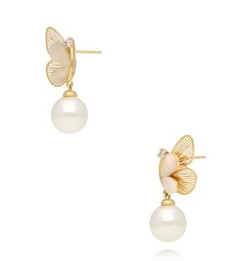 Kolczyki z perłą i złotymi skrzydłami motyla KPE0201