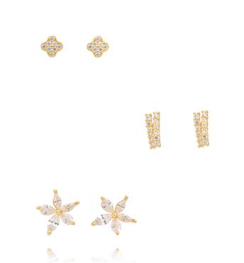 Zestaw kolczyków pozłacanych z cyrkoniami KLT0046