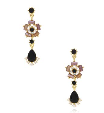 Kolczyki wiszące z  czarnymi i fioletowymi kryształami KSS2130