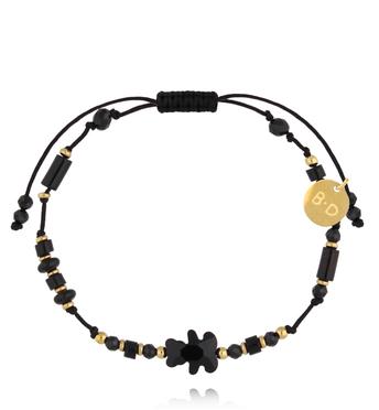 Bransoletka na czarnym sznurku z czarnym misiem BMT0355