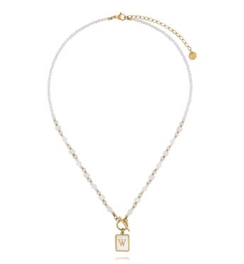 Naszyjnik z kamieni księżycowych i jadeitów z zawieszką z literą W NTW1608