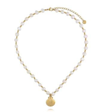 Naszyjnik z perłami i złotą muszlą NPE0387