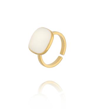 Pierścionek pozłacany z biała emalią PSY0066
