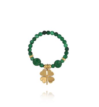 Pierścionek z zielonymi agatami i koniczynką PTW0566