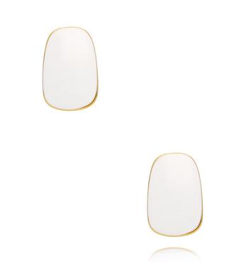 Kolczyki prostokątne emaliowane białe złote KSY0510