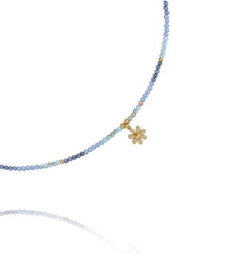 Naszyjnik z niebieskiej cyrkonii i szklanych kryształków z zawieszką – kwiatek NTW1626