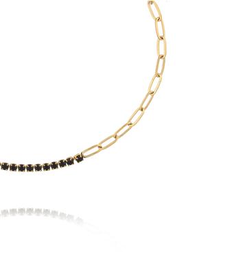 Bransoletka na nogę złota z czarnymi cyrkoniami i łańcuchem BNSY0105