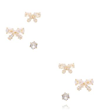 Zestaw kolczyków z kokardkami i cyrkoniami złoty KMB0012