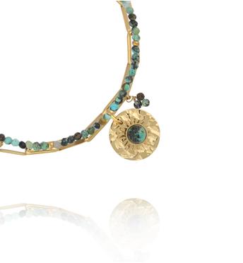 Bransoletka z afrykańskim turkusem i pozłacaną zawieszką BPA0574