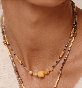 Naszyjnik szaro żółty z kamieniami naturalnymi NPA1563