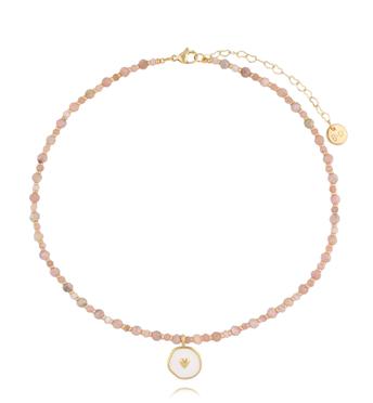 Naszyjnik z różowych kamieni z medalikiem i sercem NTW1483