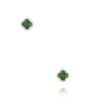 Zestaw złoconych kolczyków z zielonym kamieniem i cyrkoniami KMB0034