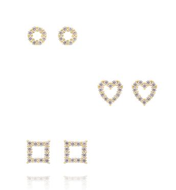 Zestaw kolczyków pozłacanych geometrycznych z cyrkoniami KLT0039