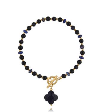 Bransoletka z nocą Kairu z koniczynką i złotym zapięciem BPA0649