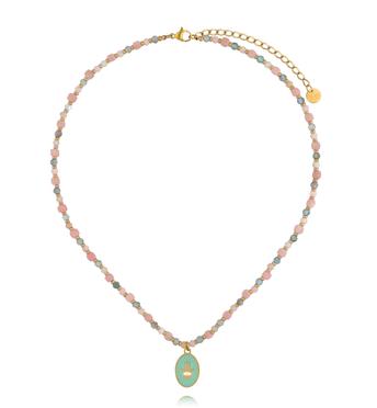 Naszyjnik z różowym opalem i apatytami z zawieszką dłoni Fatimy NTW1638