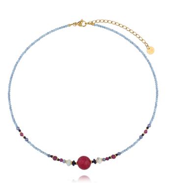 Naszyjnik bordowo niebieski z kamieniami naturalnymi NPA1562