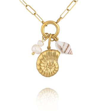 Naszyjnik z muszlami i perełkami na złotym łańcuszku NSY0751