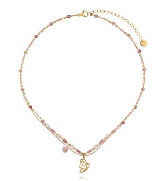 Naszyjnik z kamieniami w odcieniach różu z zawieszką motyla NSY0827