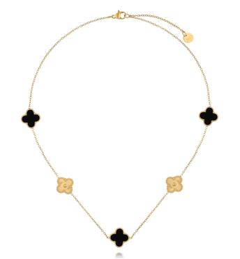 Naszyjnik z czarnymi i złotymi koniczynkami NSY0802