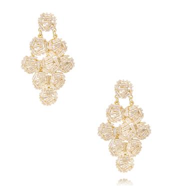 Kolczyki z geometryczną kompozycją kryształów w złotym odcieniu KLU0190