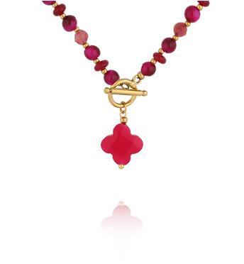 Naszyjnik fuksjowy z zawieszką koniczynki NPA1614
