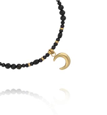 Bransoletka z czarnego turmalinu z zawieszką księżyca BTW3683