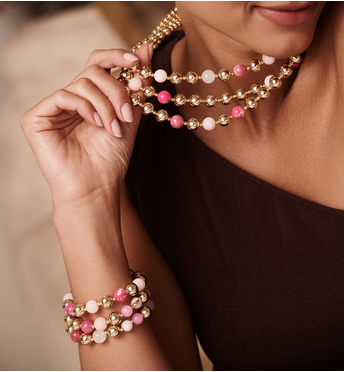 Naszyjnik trzyrzędowy w złocie z różowymi kamieniami NSC0677