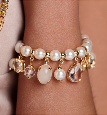 Bransoletka złota z beżowymi kryształkami BSS0265