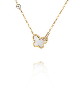 Naszyjnik z motylem i subtelnymi kryształkami w złotym wykończeniu NSY0906