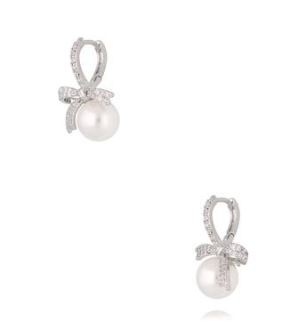Kolczyki z perłą i kokardką wysadzaną cyrkoniami KPE0205