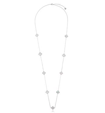 Długi naszyjnik z koniczynkami z masy perłowej – srebrny NSY0707