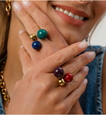 Pierścionek z kulkami emaliowany zielono niebieski PSA1043