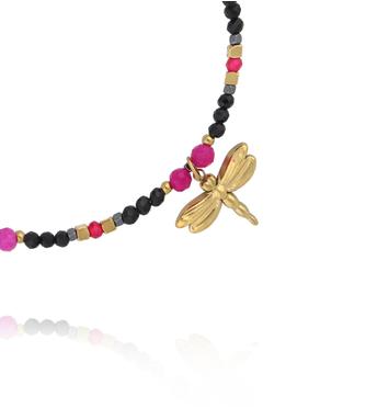 Bransoletka czarno fuksjowa z ważką BTW3664