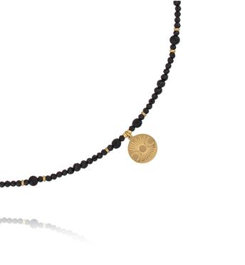 Naszyjnik z czarnego turmalinu z medalionem słońca NTW1623