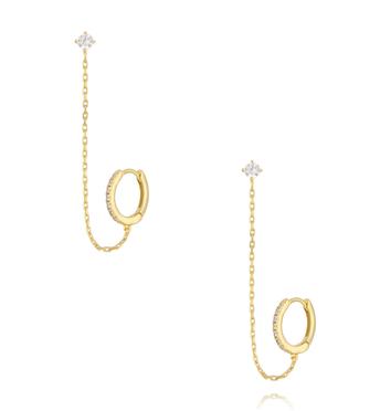 Kolczyki podwójne z łańcuszkiem i cyrkoniami KLT0032