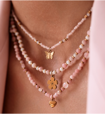 Naszyjnik z kwarcem różowym i sercem NTW1657