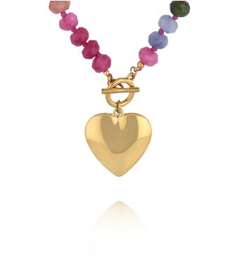 Naszyjnik kolorowy z jadeitami i sercem NPA1387