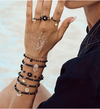 Pierścionek z agatami i gwiazdką Black Sky PSC0325