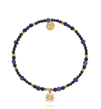 Bransoletka z czarnego turmalinu, sodalitu z kwiatem BTW3500