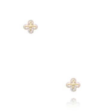 Zestaw złoconych kolczyków – koniczynka z cyrkoniami, cyrkonia i złota kuleczka KMB0022