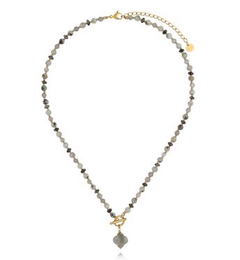 Naszyjnik z labradorytu z zawieszką koniczynki NPA1618