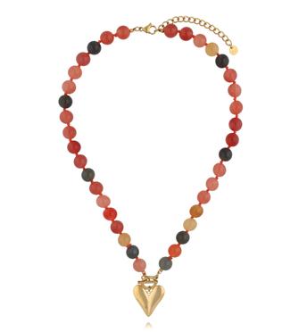 Naszyjnik z kamieni w odcieniach pomarańczowych i szarości z sercem NPA1523