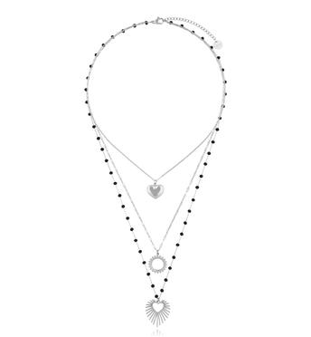 Naszyjnik srebrno czarny z sercami Pour Jamais NSY0147