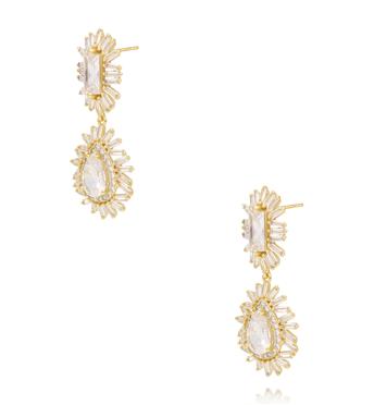 Kolczyki złocone z cyrkoniami w kształcie łezki KSS2095